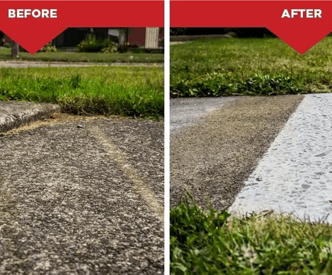 Before and after picture of sidewalk shaving