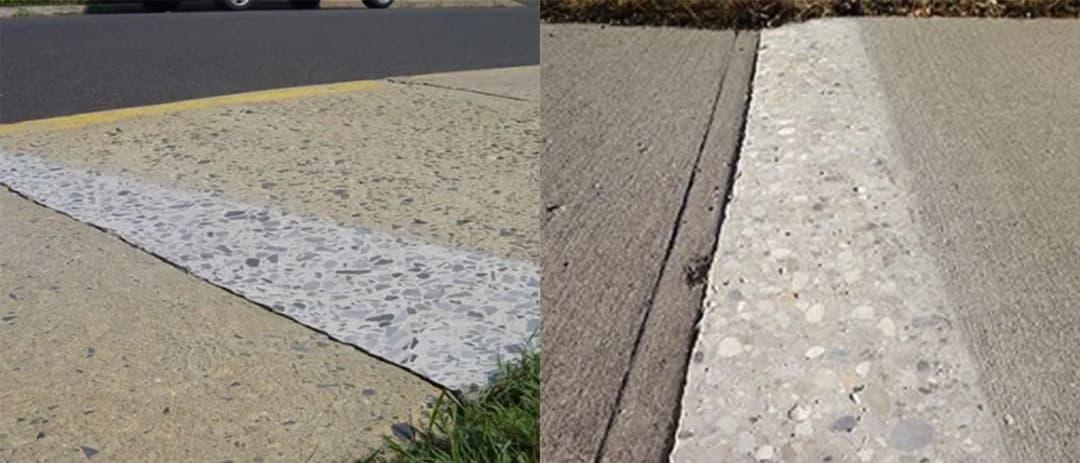 Before and after sidewalk repair and asphalt edge